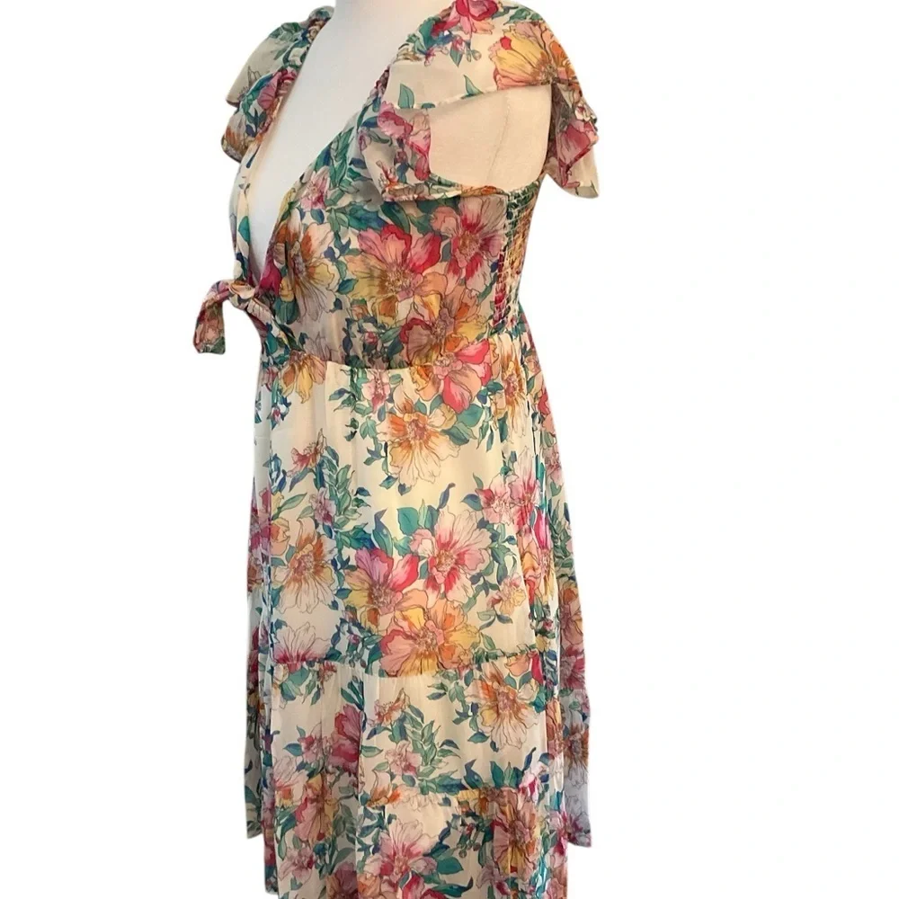 Hale Bob Blue and Pink Ruffled Midi Sundress - Picture 3 of 4